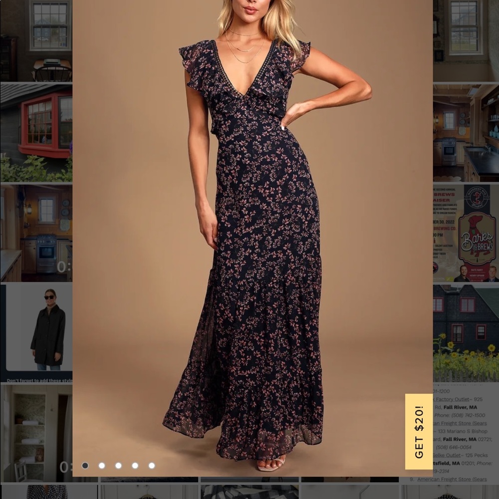 Lulus Darling Daydream Navy Blue Floral Print Ruffled Maxi Dress